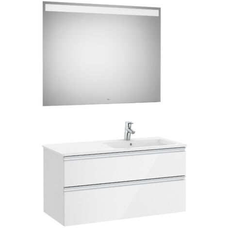 Pack meuble "The Gap" 1000 - 2 tiroirs + lavabo slim droite + miroir LED - blanc brillant - Roca