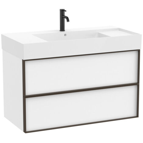Pack meuble unik "INSPIRA" 1000 - 2 tiroirs + lavabo plan en fineceramic - Blanc Mat - Roca