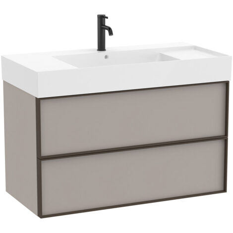 Pack meuble unik "INSPIRA" 1000 - 2 tiroirs + lavabo plan en fineceramic - Gris Mat - Roca