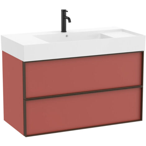 Pack meuble unik "INSPIRA" 1000 - 2 tiroirs + lavabo plan en fineceramic - Terracotta Mat - Roca