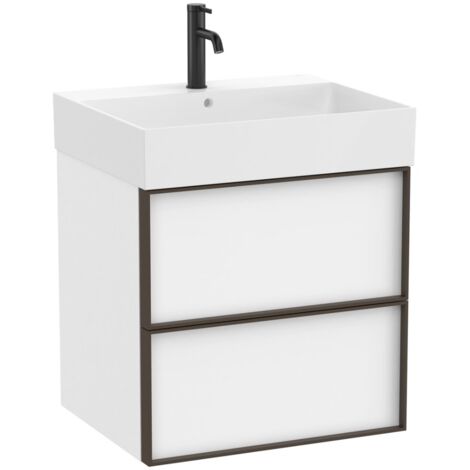 Pack meuble unik "INSPIRA" 600 - 2 tiroirs + lavabo plan en fineceramic - Blanc Mat - Roca