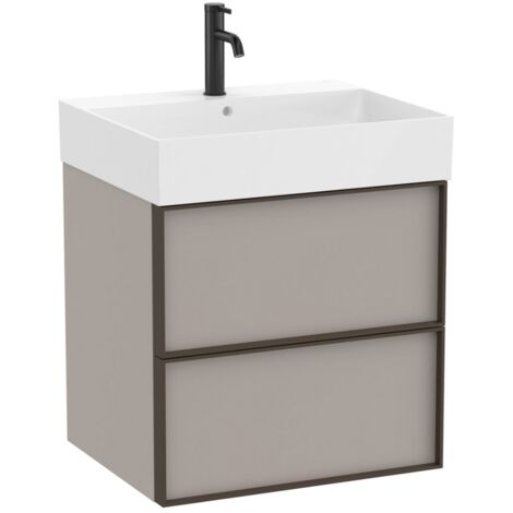 Pack meuble unik "INSPIRA" 600 - 2 tiroirs + lavabo plan en fineceramic - Gris Mat - Roca