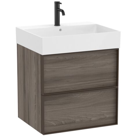 Pack meuble unik "INSPIRA" 600 - 2 tiroirs + lavabo plan en fineceramic - Magnolia - Roca