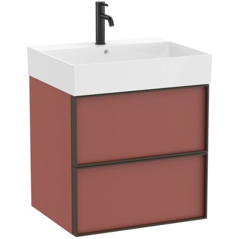 Pack meuble unik "INSPIRA" 600 - 2 tiroirs + lavabo plan en fineceramic - Terracotta Mat - Roca