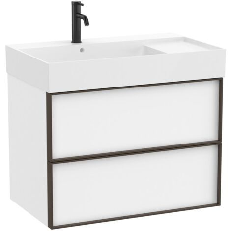 Pack meuble unik "INSPIRA" 800 - 2 tiroirs + lavabo plan en fineceramic - Blanc Mat - Roca
