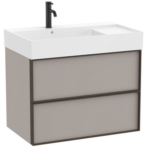 Pack meuble unik "INSPIRA" 800 - 2 tiroirs + lavabo plan en fineceramic - Gris Mat - Roca