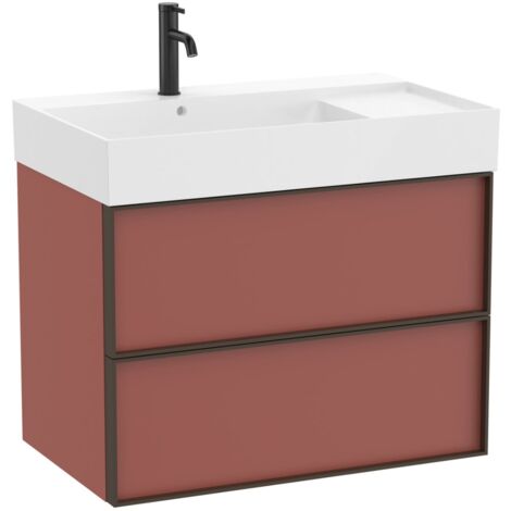 Pack meuble unik "INSPIRA" 800 - 2 tiroirs + lavabo plan en fineceramic - Terracotta Mat - Roca