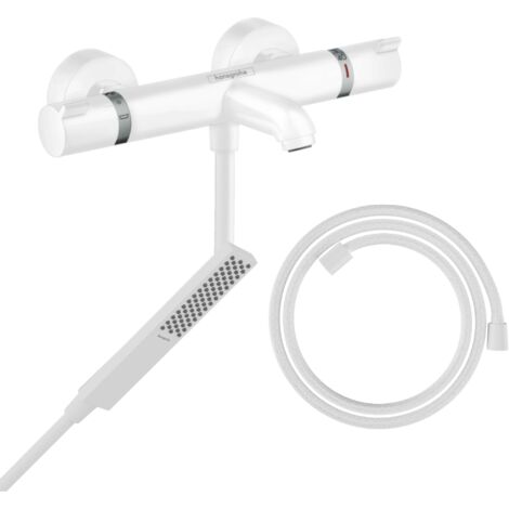 Pack mezclador termostático para baño-ducha HANSGROHE Ecostat Comfort + Designflex flexible + rociador Pulsify E en blanco mate