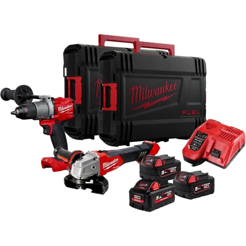 Milwaukee - Pack 2 outils 18V Perceuse à percussion et Meuleuse angulaire 125mm M18 FPP2Y2-553X