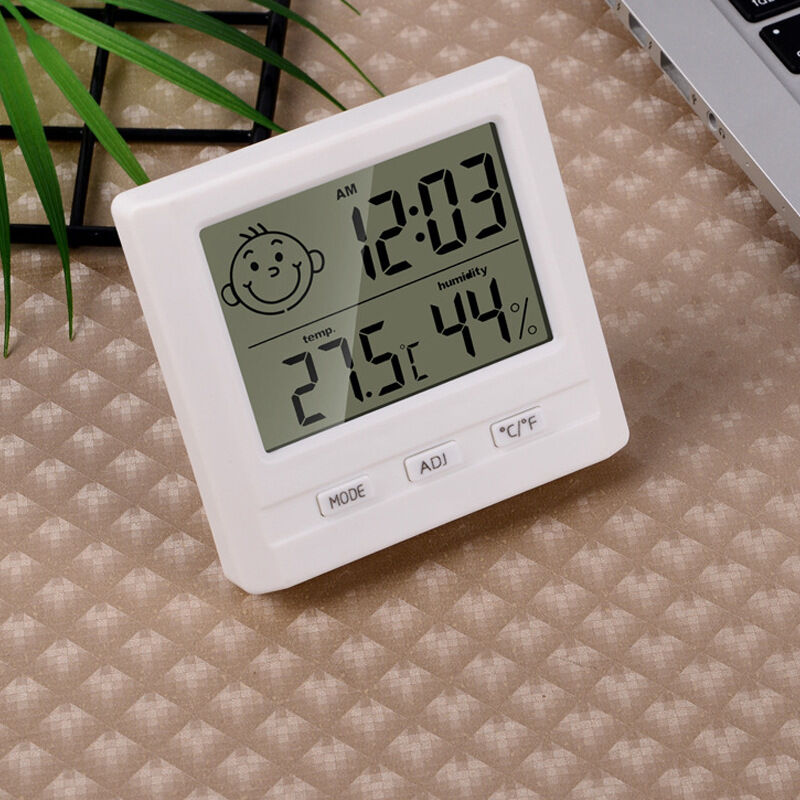 Pack mini indoor digital thermometer hygrometer with time display for home, office, children's room, etc.