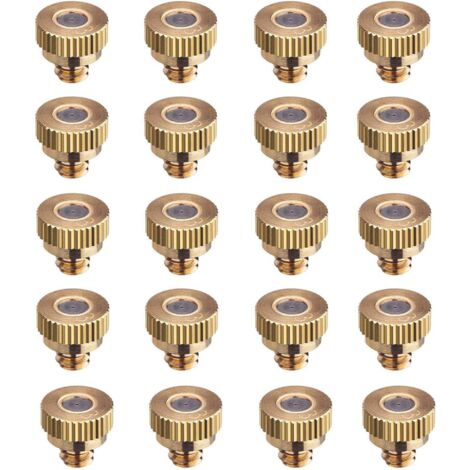 Pack mit 20 Messingdüsen für Nebelsysteme. Gewinde kompatibel mit 99% der Systeme. Bohrung 0,3 mm.