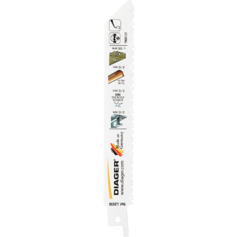 Pack mit 5 Sägeblättern für Stichsägen, Zahnprofil Twin Cut – L203S Long. Nützlich 205 Long. Insgesamt 225
