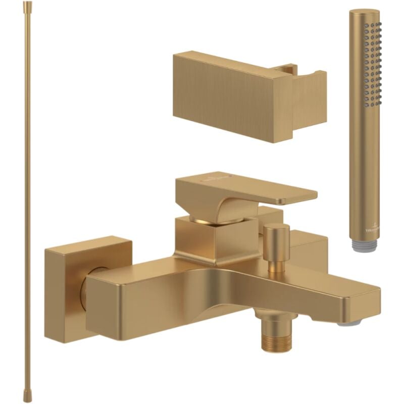 Pack mitigeur baignoire mécanique villeroy et boch Architectura Square Or brossé avec ensemble
