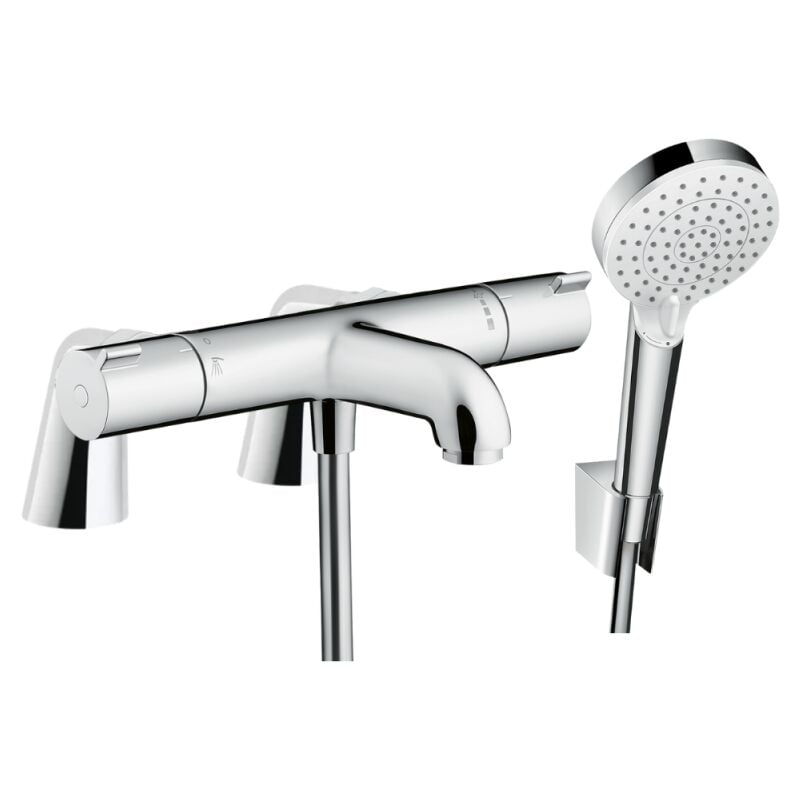 Pack mitigeur bain douche Hansgrohe Ecostat 1001 + douchette à main Hansgrohe Crometta avec colonnettes