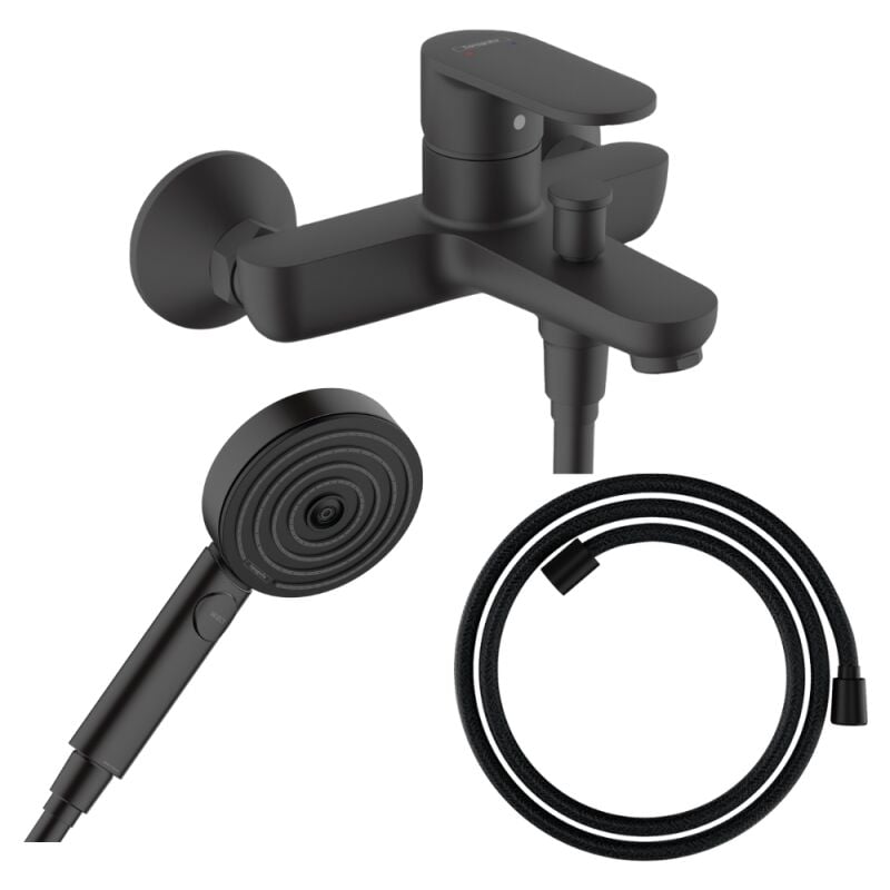 Pack mitigeur bain douche Hansgrohe Vernis Blend + Flexible Designflex + Pommeau Hansgrohe Pulsify Select 105 3 jets noir mat
