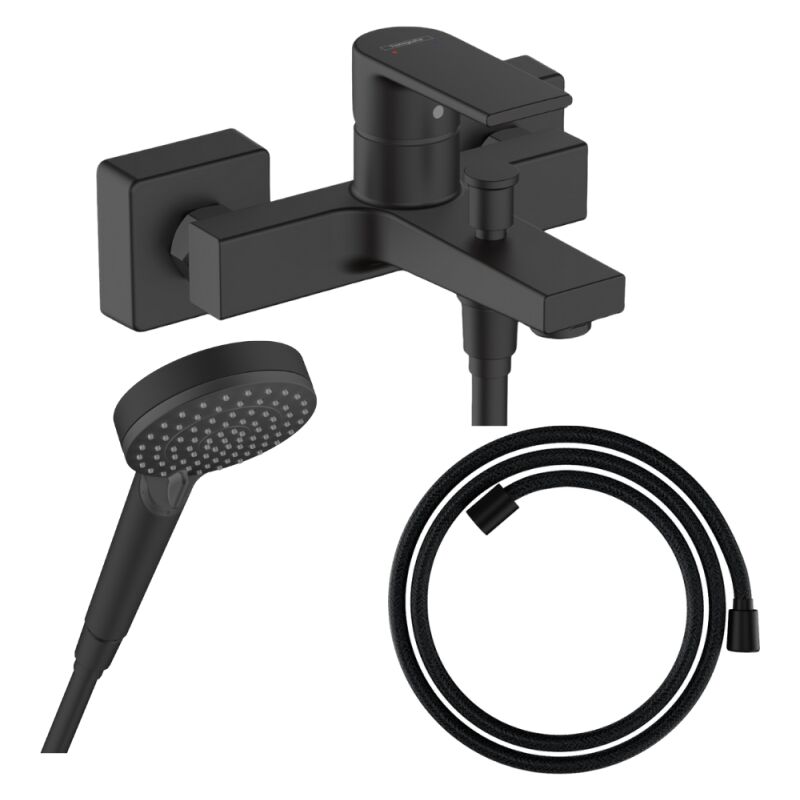 Pack mitigeur bain douche Hansgrohe Vernis Shape + Flexible Designflex + Pommeau Hansgrohe Vernis Blend 100 Vario noir mat