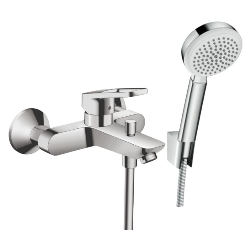 Pack mitigeur bain douche mécanique Hansgrohe Logis Loop + Pommeau de douche MyClub Ecosmart + Flexible 160 cm + Support