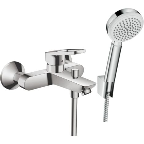 Pack mitigeur bain douche mécanique HANSGROHE Logis Loop + Pommeau de douche MyClub Ecosmart + Flexible 160 cm + Support