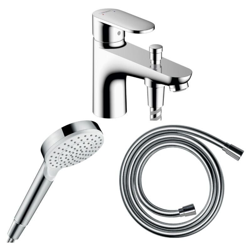 Pack mitigeur bain douche monotrou HANSGROHE Vernis Blend + Flexible Isiflex + Pommeau HANSGROHE Crometta blanc/chromé