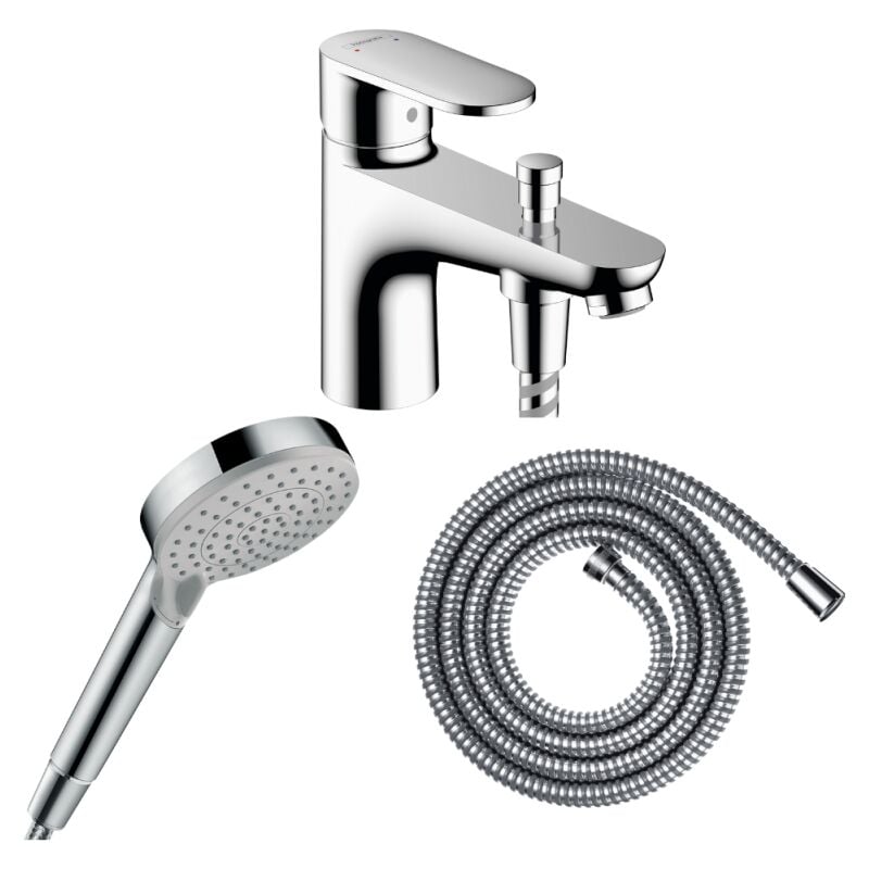 Pack mitigeur bain douche monotrou Hansgrohe Vernis Blend + Flexible Metaflex + Pommeau Hansgrohe Vernis Blend 100 Vario chromé