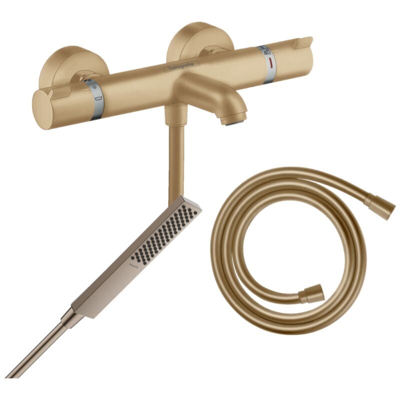 Pack mitigeur bain douche thermostatique Hansgrohe Ecostat Comfort + Flexible Isiflex + Pommeau Pulsify e bronze brossé