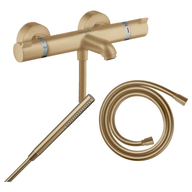 Pack mitigeur bain douche thermostatique Hansgrohe Ecostat Comfort + Flexible Isiflex + Pommeau Pulsify s bronze brossé