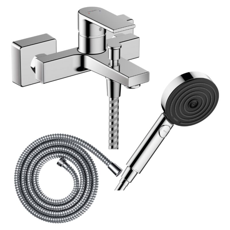 Pack mitigeur bain mécanique Hansgrohe Vernis Shape C2 + Flexible Metaflex + Pommeau Pulsify Select EcoSmart 105 3jets chromé