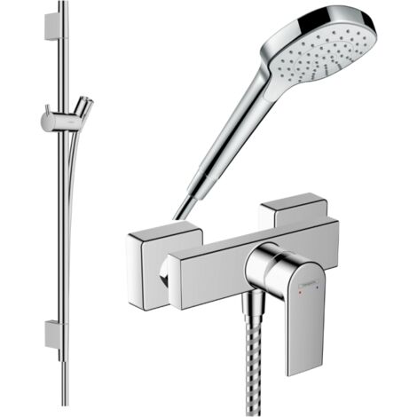 Pack mitigeur douche mécanique HANSGROHE Vernis Shape + Barre Unica S Puro + flexible + Pommeau Croma Select E blanc/chromé