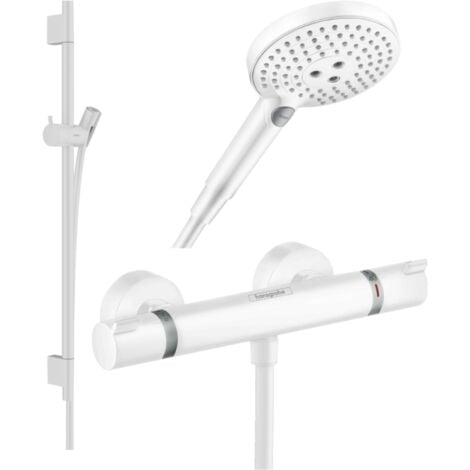Pack mitigeur douche thermostatique HANSGROHE Ecostat Comfort + Barre Unica + flexible + Pommeau Raindance 3 jets bronze brossé