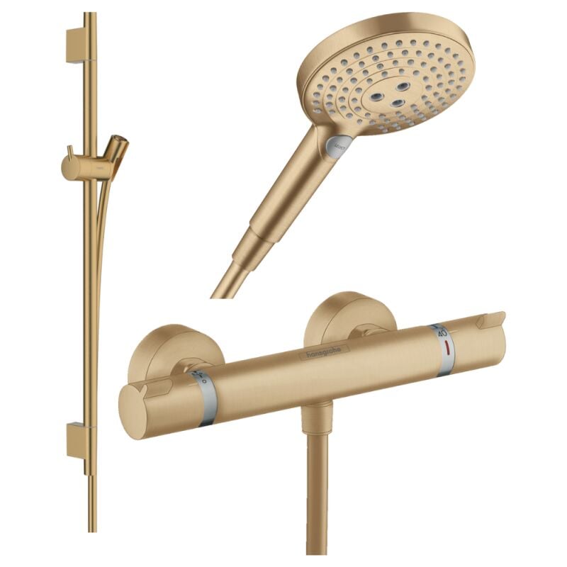 Hansgrohe - Pack mitigeur douche thermostatique Ecostat Comfort + Barre Unica + flexible + Pommeau Raindance 3 jets bronze brossé