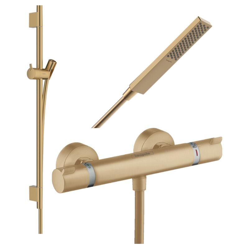 Hansgrohe - Pack mitigeur douche thermostatique Ecostat Comfort + Barre Unica s Puro + flexible + Pommeau Pulsify e bronze brossé