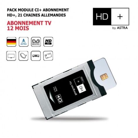 Pack Module CI+ avec carte d'accès abonnement Tv 12 mois, bouquet Allemand HD+, 21 Chaînes, Haute Définition