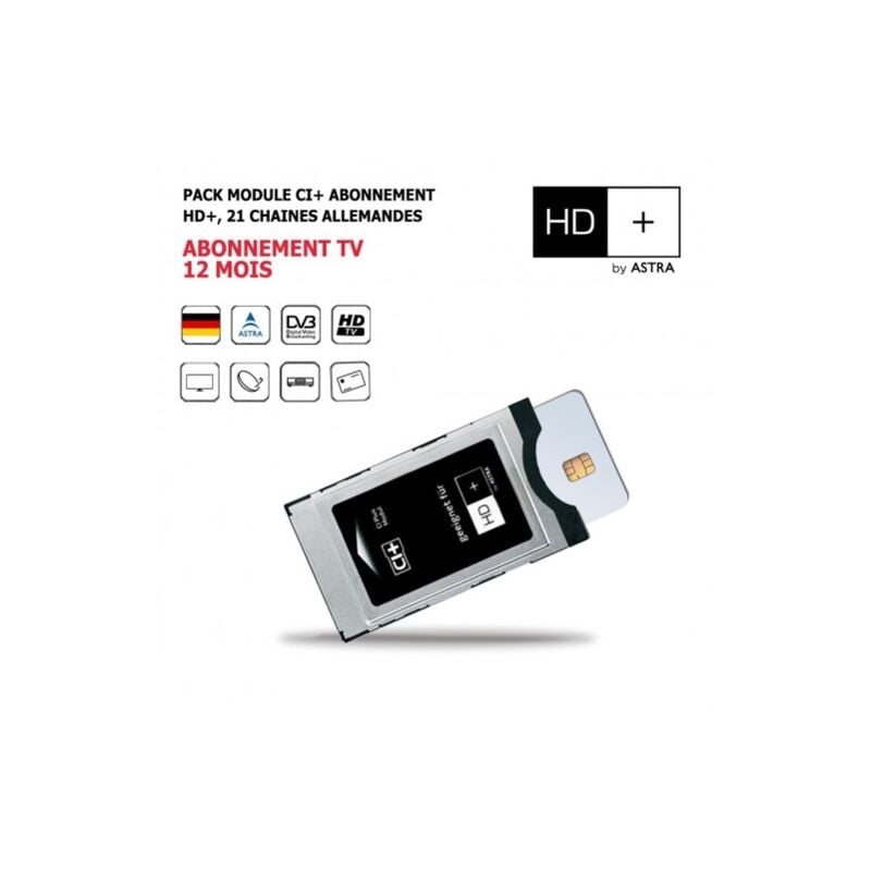 Pack Module CI+ avec carte d'accès abonnement Tv 12 mois, bouquet Allemand HD+, 21 Chaînes, Haute Définition