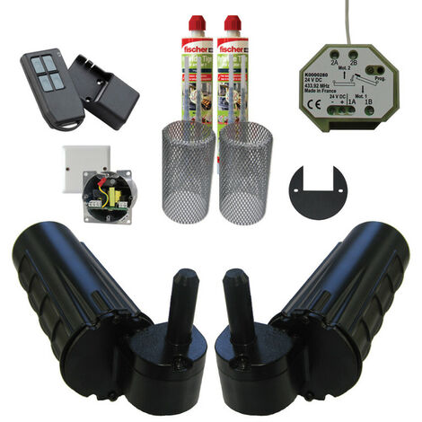 Pack motorisation pour volets 2 battants URANUS radio - gond Ø 14 + 1 kit résine + 1 alimentation - Noir