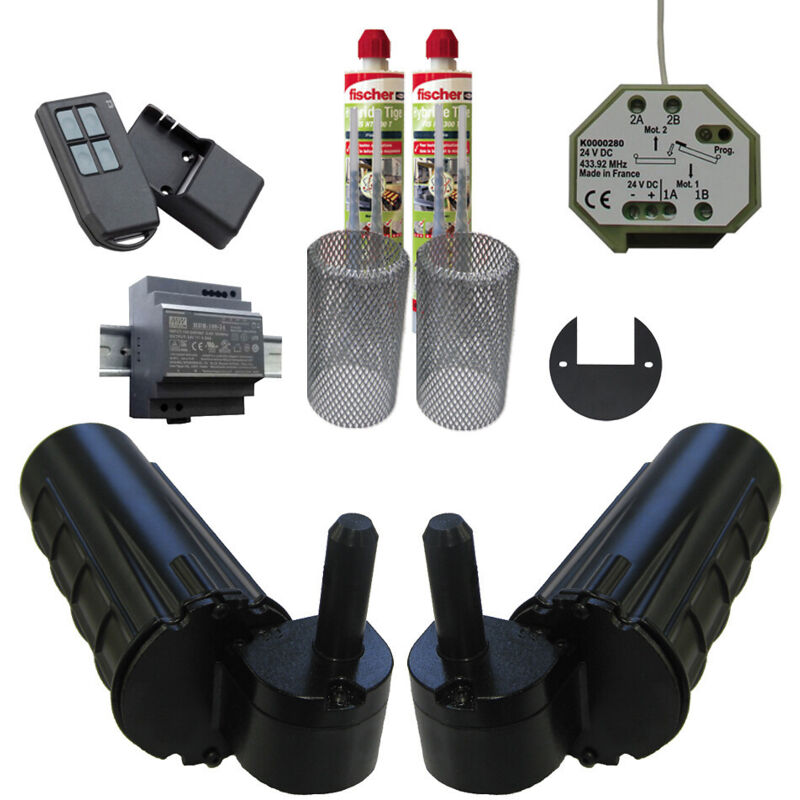 Motorisation pour volet 2 battants slid'up uranus radio - gond ø 14 mm - kit scellement - alimentation à découpage