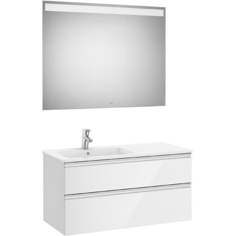 Pack mueble base blanco de 2 cajones + lavabo izquierda + espejo LED THE GAP - ROCA