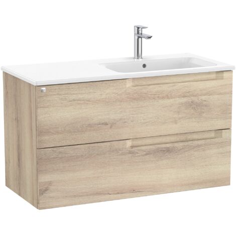 Pack mueble base de 2 cajones + lavabo ALEYDA - ROCA Color: Beige Madera - Medidas: 1005x460x565 mm - Posición del lavabo: Derecha