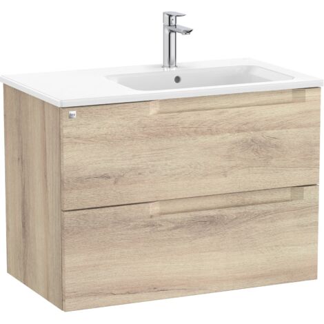 Pack mueble base de 2 cajones + lavabo ALEYDA - ROCA Color: Beige Madera - Medidas: 805x460x565 mm - Posición del lavabo: Derecha