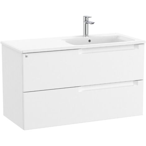 Pack mueble base de 2 cajones + lavabo ALEYDA - ROCA Color: Blanco mate - Medidas: 1005x460x565 mm - Posición del lavabo: Derecha