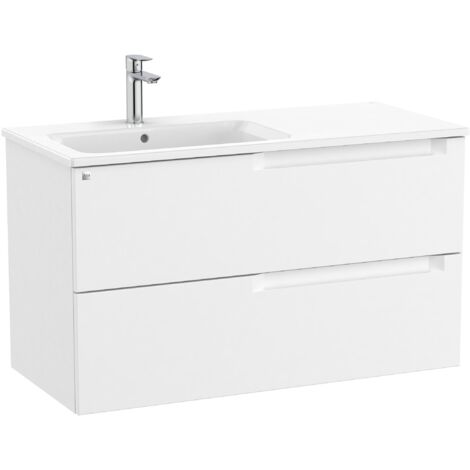 Pack mueble base de 2 cajones + lavabo ALEYDA - ROCA Color: Blanco mate - Medidas: 1005x460x565 mm - Posición del lavabo: Izquierda