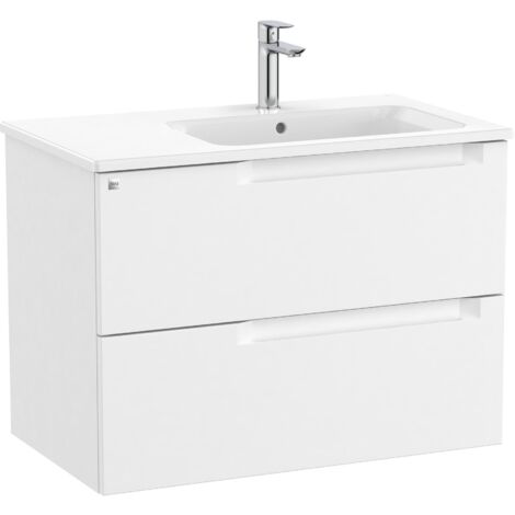 Pack mueble base de 2 cajones + lavabo ALEYDA - ROCA Color: Blanco mate - Medidas: 805x460x565 mm - Posición del lavabo: Derecha