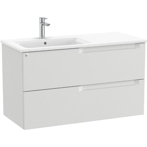 Pack mueble base de 2 cajones + lavabo ALEYDA - ROCA Color: Gris piedra - Medidas: 1005x460x565 mm - Posición del lavabo: Izquierda
