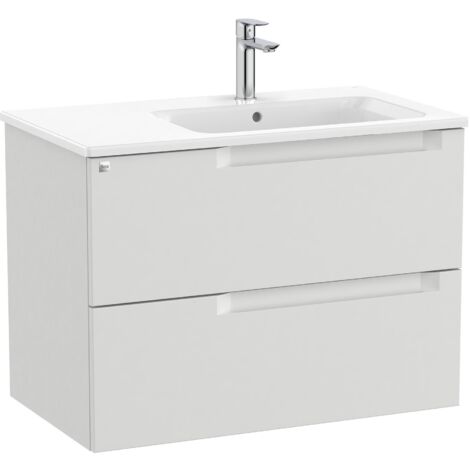 Pack mueble base de 2 cajones + lavabo ALEYDA - ROCA Color: Gris piedra - Medidas: 805x460x565 mm - Posición del lavabo: Derecha