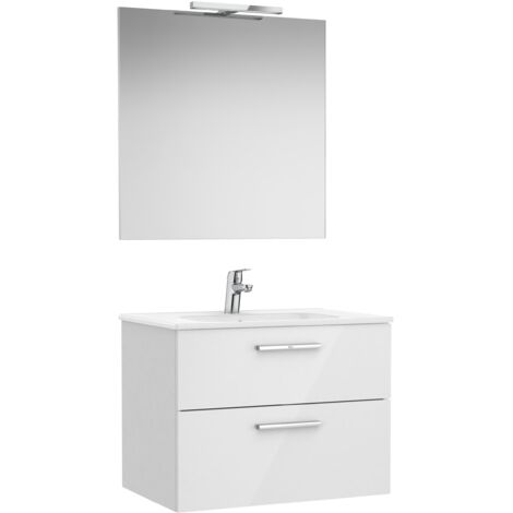 Pack mueble base de 2 cajones + lavabo + espejo + aplique LED VICTORIA - ROCA Medidas: 705x453x515 mm