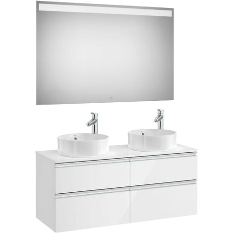Pack mueble base de 4 cajones para dos lavabos y espejo LED THE GAP - ROCA Color: Blanco