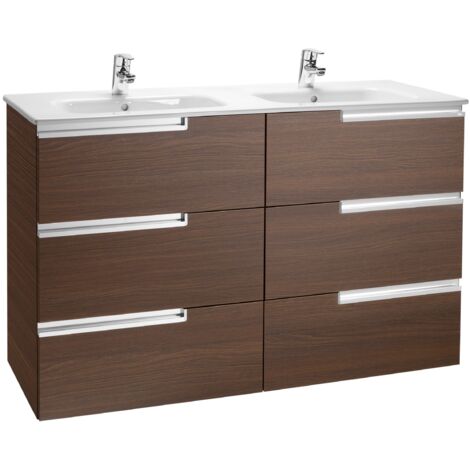 Pack mueble base de 6 cajones + lavabo doble Unik Family VICTORIA - ROCA Color: Wengué