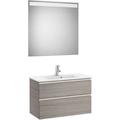 Pack mueble de 2 cajones, lavabo y espejo LED THE GAP - ROCA Color: Roble City texturizado
 - Medidas: 805 x 380 x 537 mm