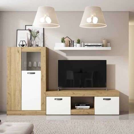 Conjunto de muebles modular de salon Villacarrillo en blanco brillo-gris 180 cm(alto)220 cm(ancho)41 cm(fondo) Color BRILLO-GRIS