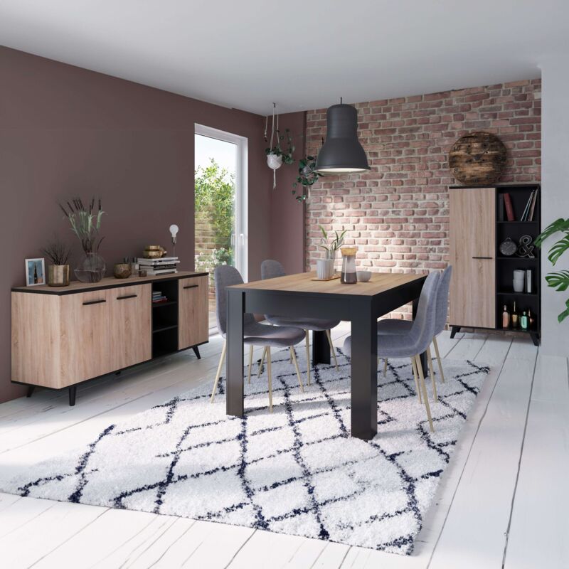 

Pack Muebles Comedor Way (Mesa Aparador Librería) Estilo Industrial Cocina Color Roble y Negro