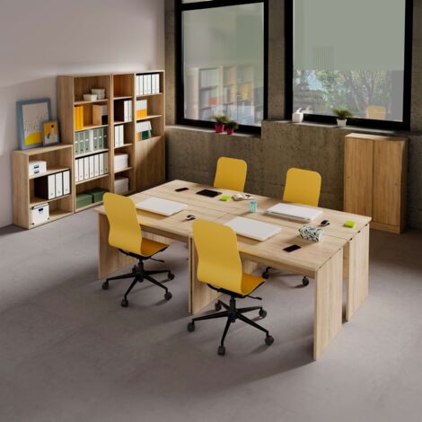 Pack Muebles Oficina 4 Escritorios y Estanterías Despacho Estilo Contemporáneo Color Roble Cambrian